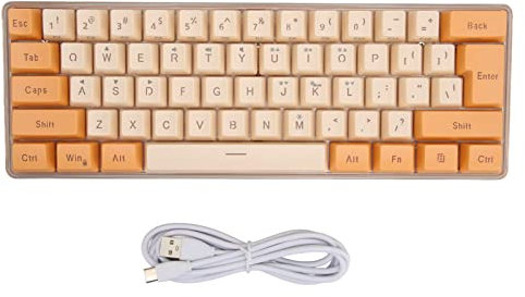 Elprico Mini Keyboard, USB 61 Keys Gaming Keyboard, Contrast Color RGB Light Key Line Separation Mechanical Wired Keyboard for Office Games(Orange Beige)