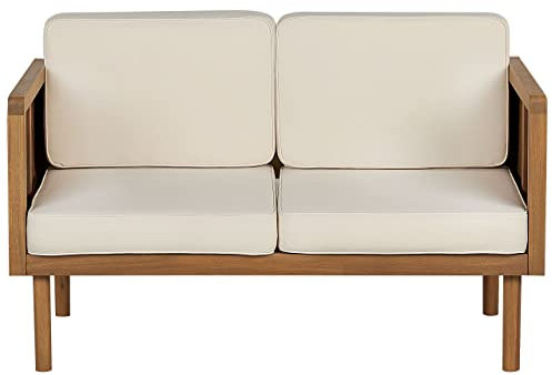 Outdoor 2-Sitzer Loungesofa Akazienholz hellbraun Auflagen beige Rustikal Baratti