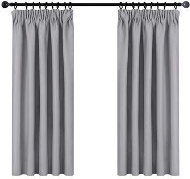 Topfinel Short Curtains Pencil Pleat Curtains for Living Room Light Grey Blackout Curtains for Kitchen Windows 54 Drop Thermal Insulated Curtains for Bedroom 2 Panels W117 x L137CM