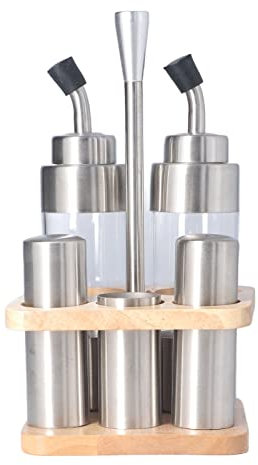 Bottiglie di salsa, set di bottiglie di condimento con rack in legno da cucina, porta bottiglie per condimenti per olio, sale, salsa di soia