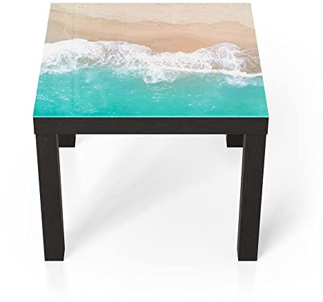DEQORI Glastisch | schwarz klein 55x55 cm | Motiv Wellen brechen am Strand | ausgefallener Beistelltisch aus Glas | Hochglanz Couchtisch fürs Wohnzimmer | moderner Couch Tisch mit Design