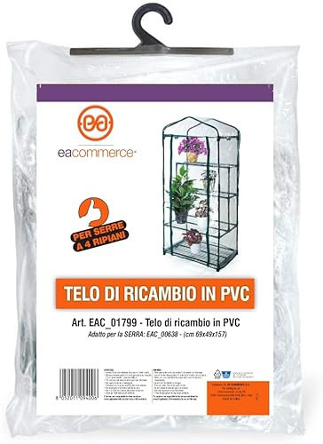 Serra da Giardino e Balconi con copertura in PVC impermeabile per Orti, Piante e fiori (Telo di Ricambio per Serra da 4 Ripiani)