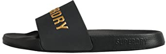 Superdry Damen CODE Logo Badesandalen Schwarz/Metallic Gold M