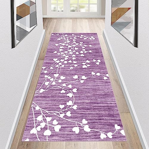 Läufer Teppich Lang Flur Kücheteppich Modern 60x240cm Rosa-violett Kücheläufer rutschfest Teppichmatten Teppichläufer Waschbar Kurzflor Polyester Korridor Schlafzimmer, Anpassbar Breite 40-140cm