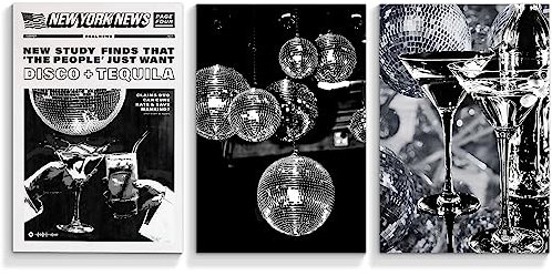 Neejaold Kunstdruck auf Leinwand, Motiv: Disco-Kugel, 40,6 x 61 cm, trendiger Disco-Tequila-Druck, Vintage-Poster der 70er Jahre New York Times, luxuriöses Alkoholbilder, Mädchen, Schlafsaal, Bar,