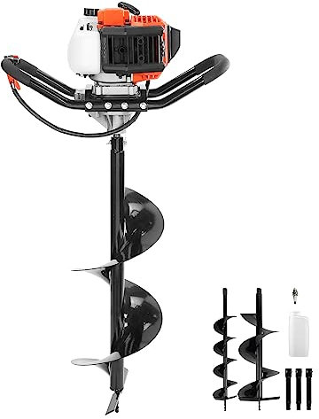 VEVOR D52-F Post Hole Digger, 52cc 1450W, Gas Powered with Two Earth Auger Drill Bit 6 & 10 and 3 Extension Rods, for Farmland, Garden and Plant, EPA Certification, Black+Orange+White