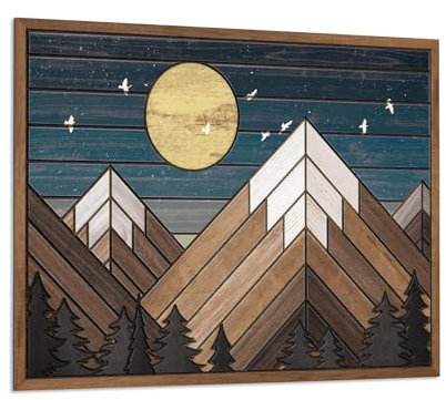 Putuo Decor Wandschmuck aus Holz, Mond über Berg, Natur, Wildnis, Holzwandschild, Westerndekoration, rustikale Hütte, Abenteuer, Wanddekoration für Wohnzimmer, Schlafzimmer