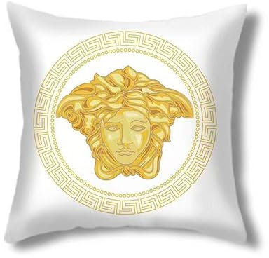 Cinar Mäander Zierkissen Kissenbezug Samt Zierkissen 45 x 45 cm Edel und Elegant weiß-Gold