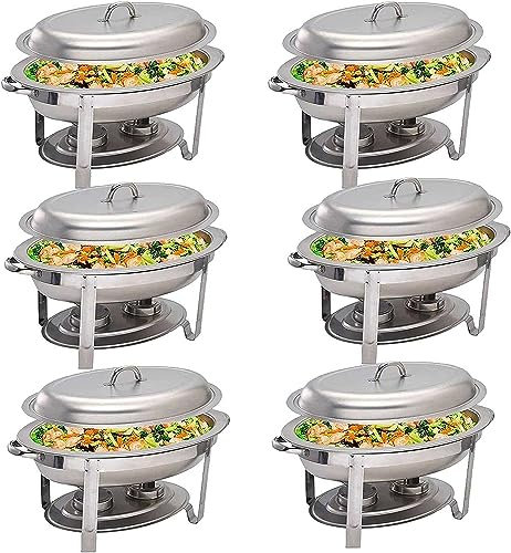 Stainless Steel Chafing Dish - 5.5 L Oval Buffet Server with Food Pan, Lid & Fuel Holders - Ideal for Party Catering - 1/2/4/6 Packs Available