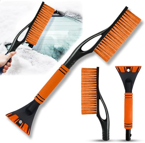 Tuofang Tuofang Eiskratzer Auto mit Besen, Effektiver Auto Scheibenkratzer mit Bürsten, 2 in 1 Schneebesen Auto Eiskratzer für PKW LKW SUV (Orange)