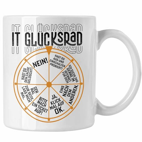 Trendation - IT Techniker Tasse Geschenk Lustiger Spruch IT Glücksrad Fachinformatiker Kaffeetasse (Weiß)