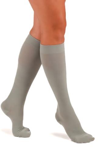 RIEMTEX medizinische Kompressionsstrümpfe Klasse 2 CCL2 23-32 mmHg Wadenstrümpfe für Damen Geschlossene Spitze PREMIUM Serie 3211a (Größe 7, Smokey Grey)