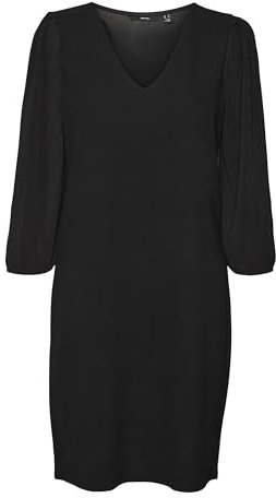VERO MODA Damen Kleid VMRITH 3/4 SHORT DRESS JRS (DE/NL/SE/PL, Alphanumerisch, XS, Regular, Regular, black)