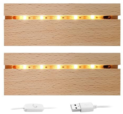 QENETY LED-beleuchteter Holzsockel, 10,9 cm, LED-Lichter, Display-Sockel, rechteckiger Display-Sockel für Kristallglas, Harz, Kunst, Heimdekoration (2 Stück)