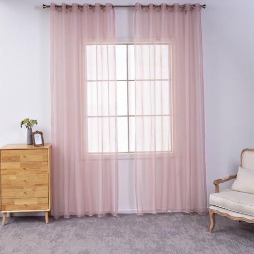 2er Set Transparent Vorhang Voile Ösenvorhang, Modern Vorhänge Wohnzimmer Gardinen, Einfarbige Vorhänge Fertiggardinen Gardinen Schals Dekoschal für Fenster Schlafzimmer Balkontür,140x180cm Altrosa