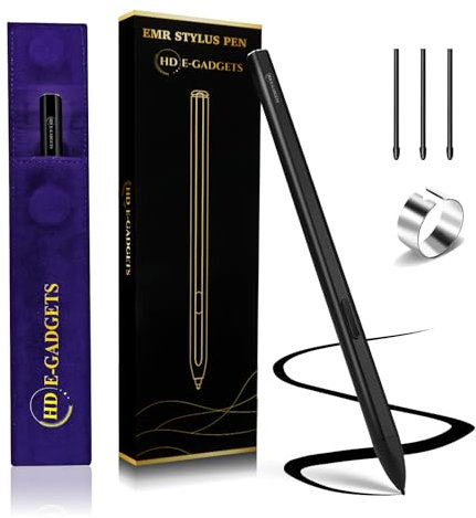 HD E-GADGETS EMR Stylus Pen for Remarkable 2, Samsung - 4096 Pressure Level Sensitivity, Palm Rejection, Natural Tilt, Magnetic Design, No Charging. Comes with 3 Spare Tips and a Pouch