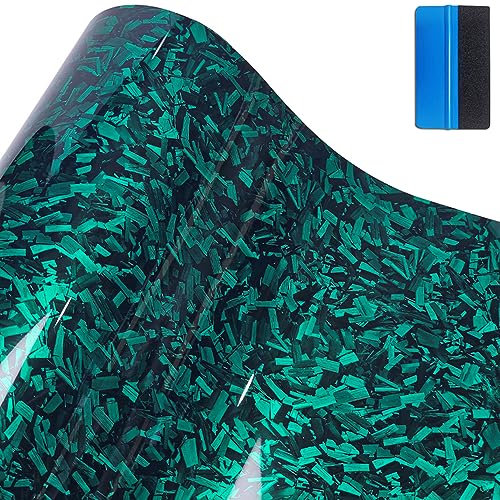NewL - Pellicola adesiva in vinile, fibra di carbonio forgiata, senza bolle, scarico d'aria, adesivo fai da te per auto, veicoli, moto, autoadesivo, verde brillante, 30 x 300 cm