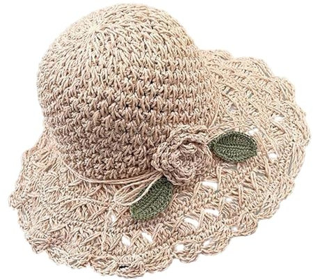 Generisch Sombrero de paja de verano, sombreros de paja para mujer, sombreros de paja ajustables con flores | Sombreros de paja suaves para mujer con cordón, sombrero de paja tejido a mano para playa,