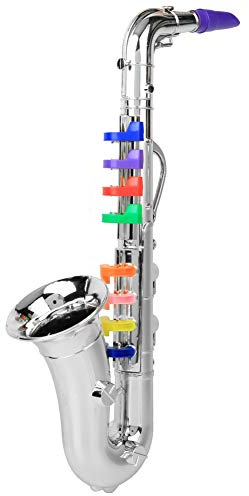 Kunststoff Kinder Saxophon Spielzeug Mini Sax Kinder Musikinstrument Echter Saxophonklang für Einfaches Lernen (Silver)