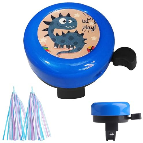 UYUYong Campanello Bici Bambino, Dinosauro Campanello per Bicicletta con 1 Paio Stelle Filanti Manubrio Bici per Bicicletta Bicicletta D'equilibrio Monopattino (Blu)