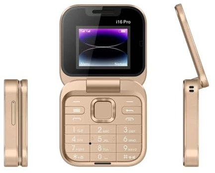I16 Pro Flip Mobile Phone, Foldable Non-smartphone Elderly Phone with Large Button, 2G Network Dial, 2SIM Card, Gift for Father's Day/Mother's Day, Easy to Use(Color:Gold)