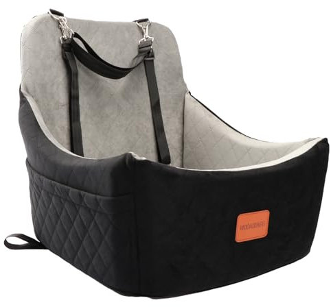 WOOAIDAGG Hundeautositz für mittelgroße Hunde, Auto-Reisebett für Haustiere mit Sicherheitsgurt-Kanal, abnehmbar und waschbar, verstellbaren Gurten, 3 Gurte (Schwarz/Grau)