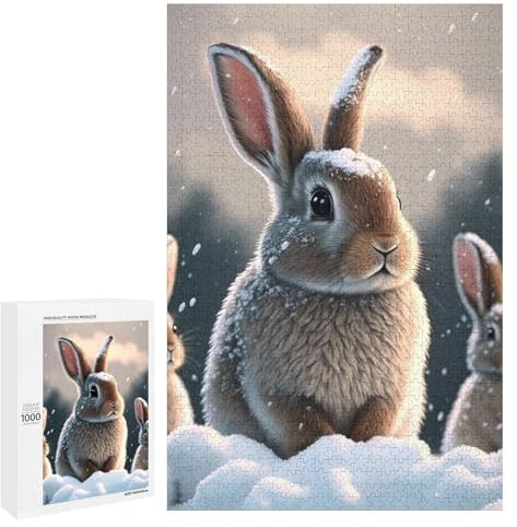 Snowy Gray Rabbit - 1000 Pieces Adult Wooden Puzzles - for All Jigsaw Puzzle Toy Lovers - Spend Time Getting a Sense of Achievement Beautiful Gift