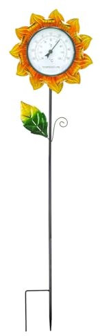 Außenthermometer Für Terrasse, Gartenthermometer Mit Erdspieß, Solar Gartenthermometer, Dekoratives Thermometer Für Außen, Sonnenblume Metall Pfahl Thermometer Für Rasen, Hof