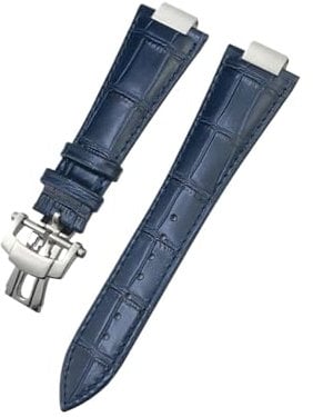 EMAIGlPO 25 * 13mm Kerbe Echtes Leder Armband Fit for Patek Philippe 5726 5711 5712G Armband Schwarz Braun Blau Uhr strap Armband(Blue-Silver Link)
