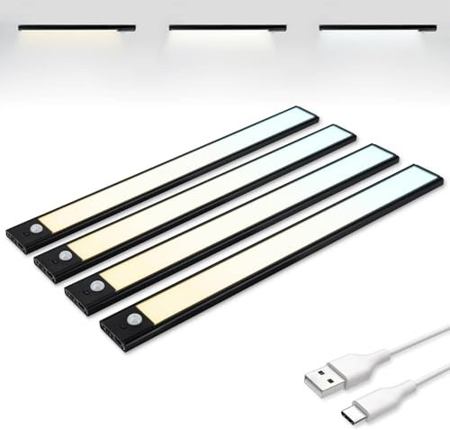 Brendz Unterbauleuchte Küche LED, LED Leiste Küche, 4 x 40cm, USB-C Wiederaufladbar, 2200mAh, 3 Farbtemperaturen, Dimmbar, Magnetisch, Küchenunterbauleuchte, Küchenbeleuchtung, Puyo Schwarz