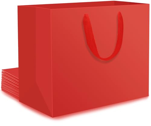 EUSOAR Geschenktüten Rot - 10 stück Hochwertige Papiertüten Rote M 27x21x8cm - Papiertragetaschen Geschenktasche Mittel Rot - Red Gift Bags - Kraftpapier Tüten Valentinstag Hochzeit