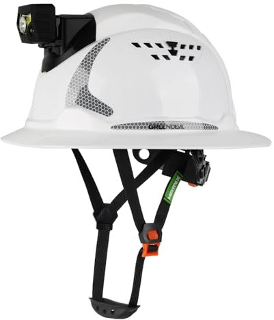 GREEN DEVIL Matrix Full Brim OSHA Bauhelm/Schutzhelm für Erwachsene | Sicherheitshelm mit LED-Kopflampe (IPX5) & 6-Punkt-System | Verstellbarer ABS-Bauhelme für Industrie, Bauarbeiten & Notdienste