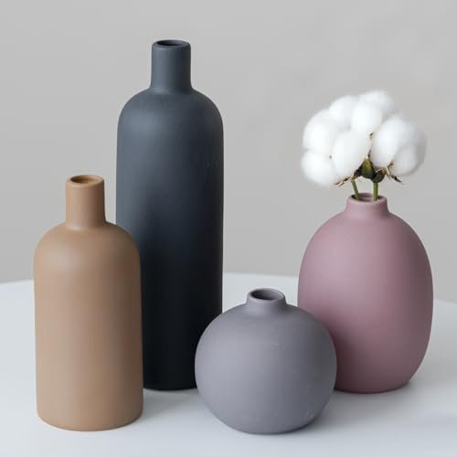 Moderne Vasen-Set, 4-teilig, Keramik, Morandi-Farben, Minimalistische Tischdekoration, Nordischer Stil, Neutral Boho Skandinavische Deko Vase (4er-Set Black)