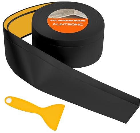 Flintronic Joint Salle de Bain, 5m*65mm (50+15mm) Bande Etancheite Autocollante, Ruban D'étanchéité Auto-Adhésif en PVC pour Baignoire, Salle de Bain, Cuisine, Anti-moisissure, Calfeutrage(Noir)