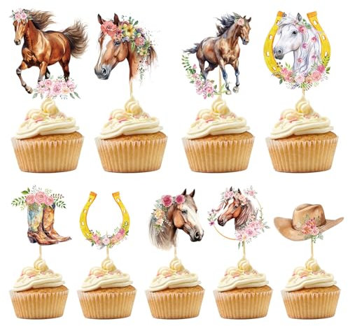 Eiapadeor Horse Birthday Party Decorations for Girls, 36PCS Horse Cupcake Toppers Decor Supplies, Western Cowgirl Baby Shower Party Decor