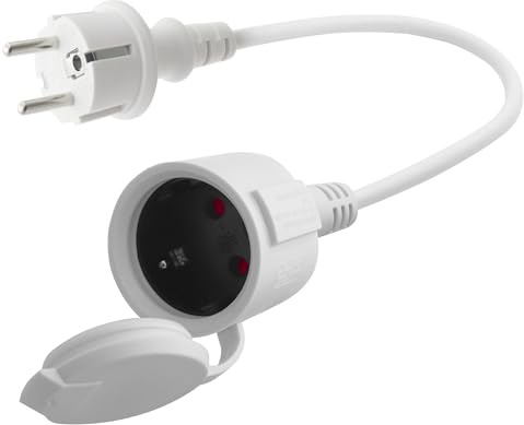 LANMINGLEL Schuko Verlängerungskabel Kurz, Weiß AC Schuko Verlängerungskabel, Netzkabel Steckdosenverlängerung, 3x1,5 mm² 16A 250V IP44 Für Zuhause, Büro,Außenbereich (Weiß-Direkt, 0.3)