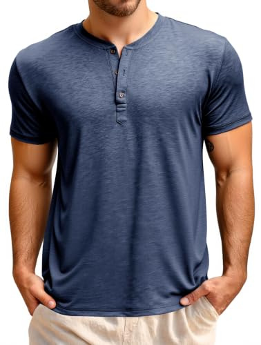 Runcati Men's Short-Sleeved Henley Shirt Summer Regular Fit Tops Men Crew Neck Plain Basic Shirt Casual Tee Tops with Button Placket