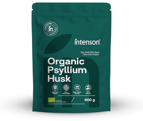 Intenson Flohsamenschalen Bio, 900 g, EU-zertifiziert, Ballaststoffreich | 100 % Natürlich, Vegan und Keto-geeignet, Glutenfrei, Ohne Zusatzstoffe