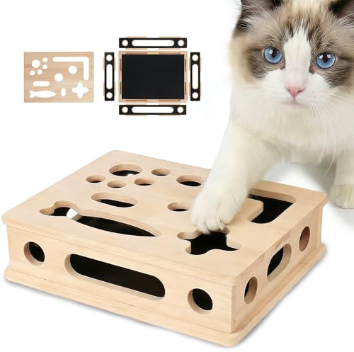 Cat Nail File Scratcher, Large Solid Wood Cat Puzzle Toys for Indoor Cats | Interactive Cat Scratch Puzzle Enrichment Box with Sandpaper — Stress-Free Claw Care Alternative