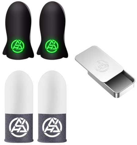 HYFZOD 2 Paar Finger Sleeves Gaming Set mit Aufbewahrungsbox, Nachleuchtende Fingerhüllen für Touchscreen und Mobile Gaming (PUBG, CODM)