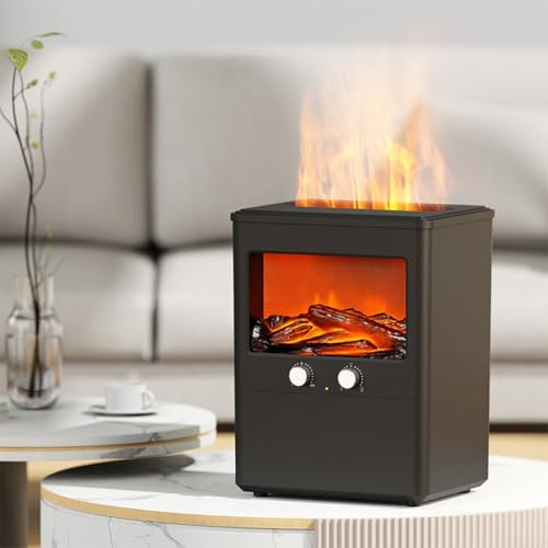 Kamin-Luftbefeuchter, Aroma-Diffusor, 300 ml, Fernbedienung, Flammeneffekt, Timer, automatische Abschaltung, für Schlafzimmer, Wohnzimmer, Büro, Dekoration (schwarz)