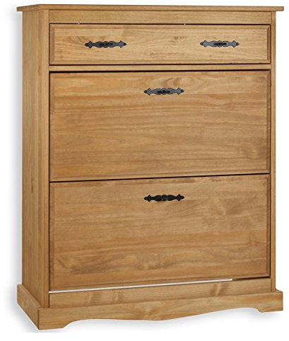IDIMEX Meuble à Chaussures Santiago Armoire Rangement avec 2 abattants pour 20 Paires et 1 tiroir, en pin Massif Finition teintée et cirée