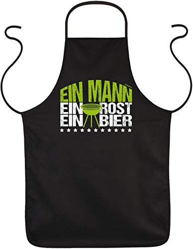 Goodman Design Geile lustige Fun Grillschürze EIN Mann EIN Rost EIN Bier - Geschenk Grill Spaß Schürze Kochschürze Latzschürze Partyschürze Küche
