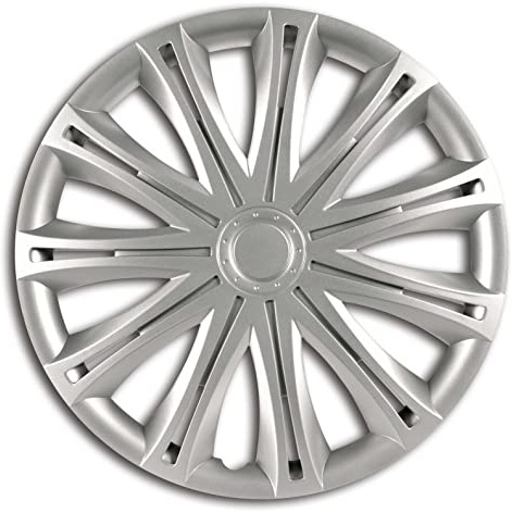 S SUMEX Juego de 4 Tapacubos de 14 Pulgadas Diseño Alabama Silver, Acabado Cromado y ABS Resistente a Fuertes Impactos, Duradero y Fiable con Anillo de sujeción Ajustable