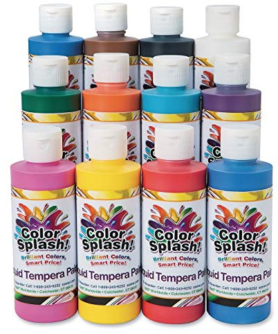 S&S Worldwide Color Splash! Liquid Tempera Bulk Paint, Set of 12 in 11 Bright Colors, 8-oz Flip-Top Bottles, Great for Arts & Crafts, School, Classroom, Poster Paint, For Kids & Adults, Non-Toxic.
