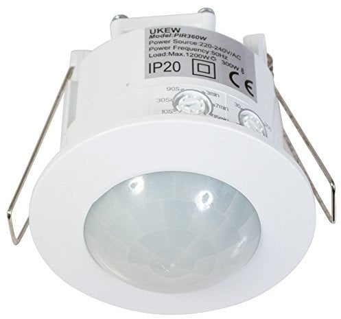 UKEW 360° PIR Motion Sensor - Adjustable Recessed Occupancy Detector with Timer & LUX Control - Indoor Smart Presence Sensor for Lights, Hallways, Bathrooms & Utility Rooms