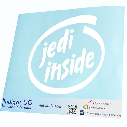 INDIGOS UG Auto Aufkleber Auto - 120x110 mm - Jedi Inside - weiß - Selbstklebender Sticker für Auto, Fenster, Bus oder LKW - UV-beständig & wetterfest