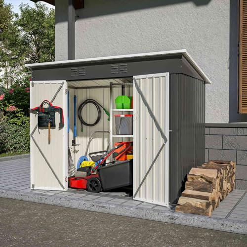 BIRCHTREE Garden Shed Metal Pent Roof 4FT X 8FT Outdoor Storage With Free Foundation Anthracite and White