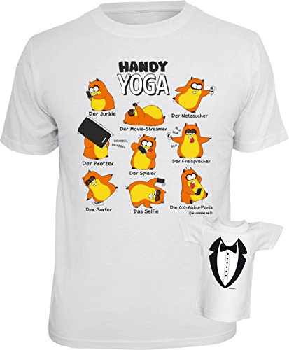 Fun T-Shirt Hamster Handy Yoga Smartphone Shirt Bedruckt Geschenk Set mit Mini Flaschenshirt