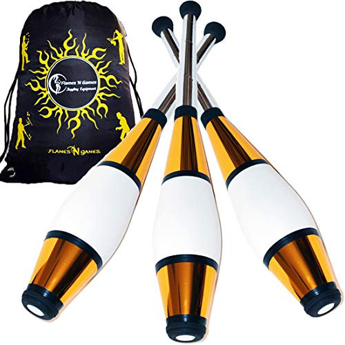 Juggle Dream Euro PRO Giocoleria Club Set di 3 (12 Colore Combos Metallico Decorazione da Ginnastica Club + Flames N Games Borsa Viaggio! Ottima Giocoleria per Principianti & Advanced Giocolieri